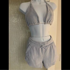 Light Blue Soft Cloth Lounge Shorts bikini top set